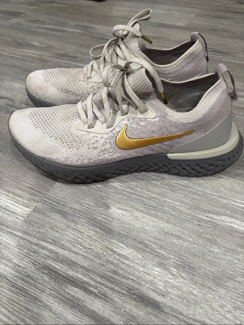 Nike Women's Running Shoes - Light Gray with Gold Swoosh